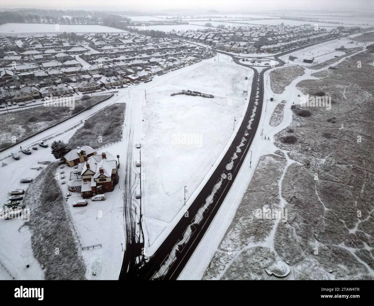 Fresh snow at Seaton Sluice in Northumberland, as temperatures are