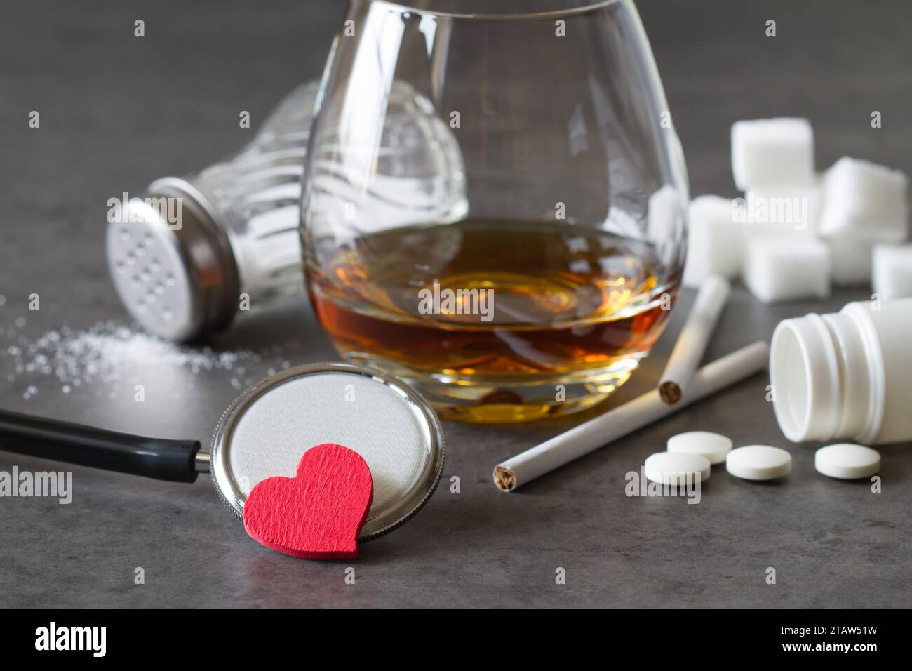 Alcohol, cigarettes, salt, sugar, medicines and blood pressure monitor