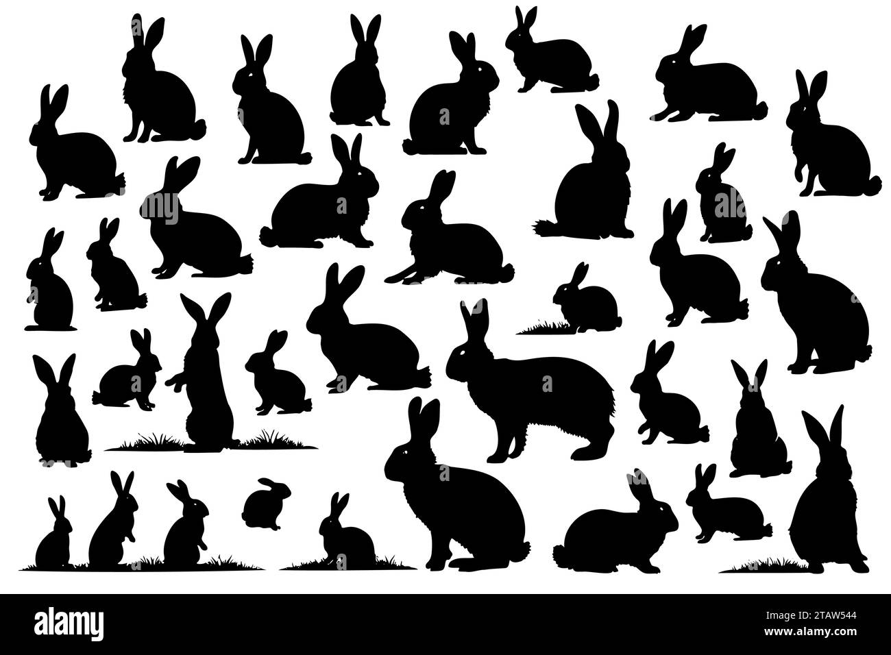 Collection of different silhouettes of black Easter bunnies Stock Vector