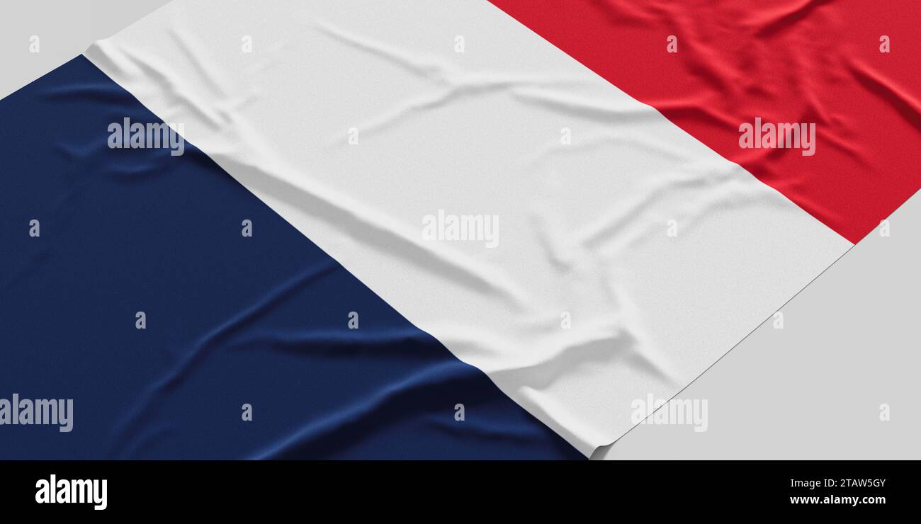 Flag of France. Fabric textured France flag isolated on white background Stock Photo