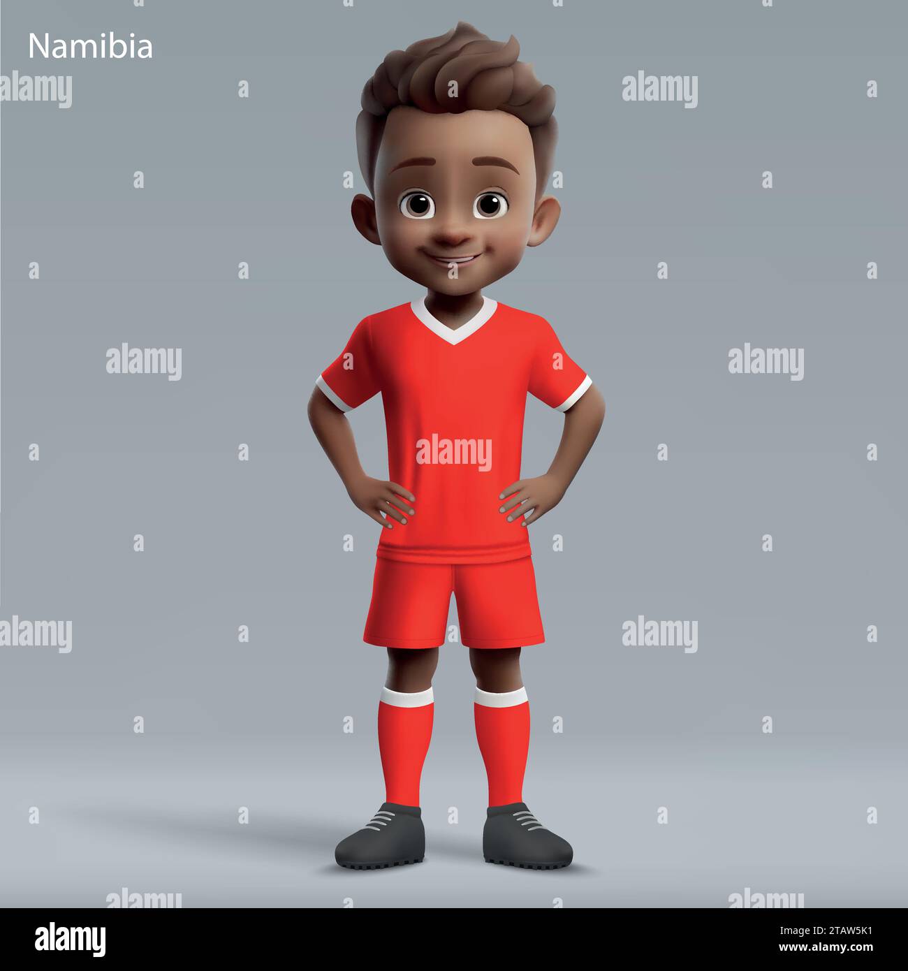 3d cartoon cute young soccer player in Namibia national team kit ...