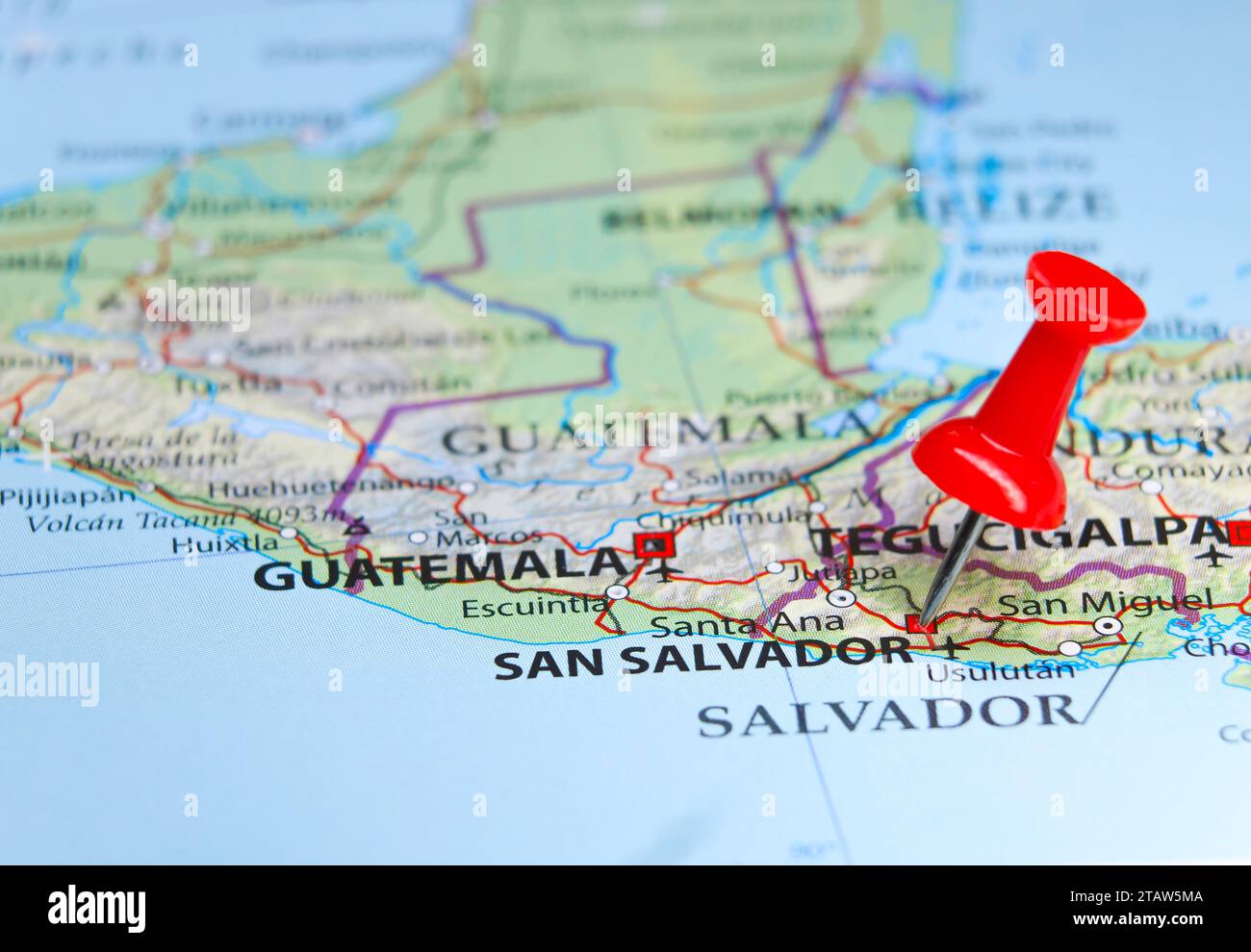 San Salvador pin on map Stock Photo