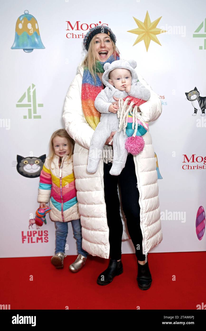 Ali Bastian with her daughters Isabella (left) and Isla, arrive for the premiere of Mog's Christmas at Odeon Luxe, Leicester Square in central London. Picture date: Sunday December 3, 2023. Stock Photo