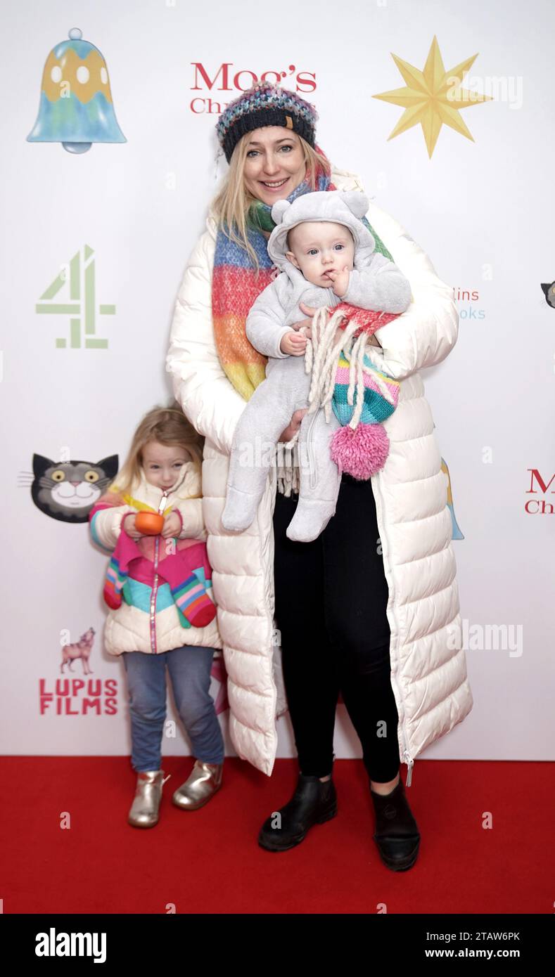 Ali Bastian with her daughters Isabella (left) and Isla, arrive for the premiere of Mog's Christmas at Odeon Luxe, Leicester Square in central London. Picture date: Sunday December 3, 2023. Stock Photo