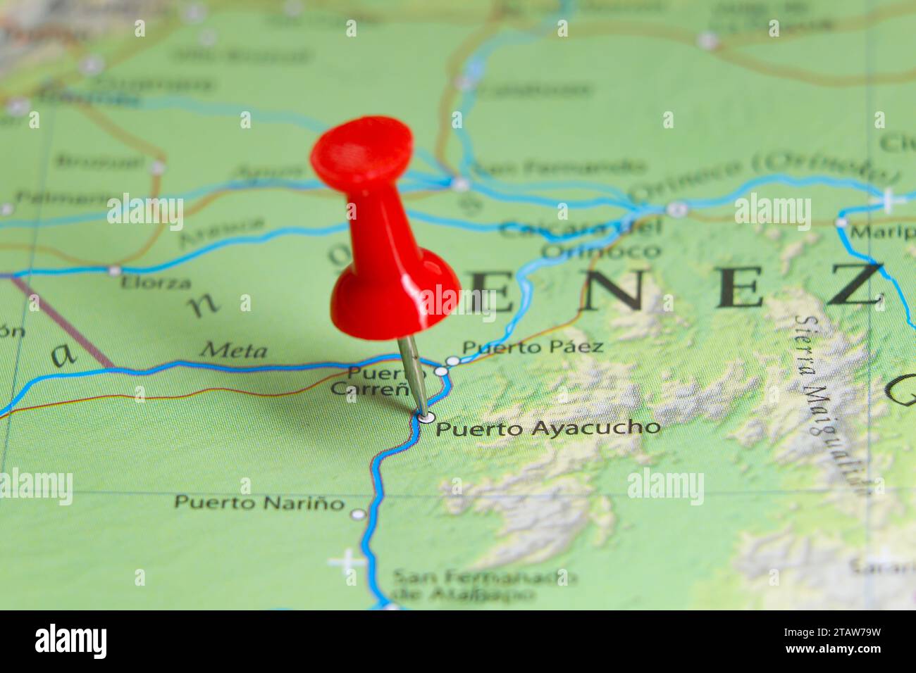 Puerto Ayacucho, Venezuela pin on map Stock Photo