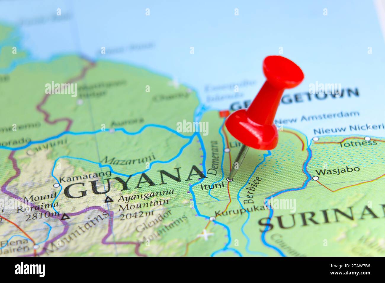 Ituni, Guayana pin on map Stock Photo