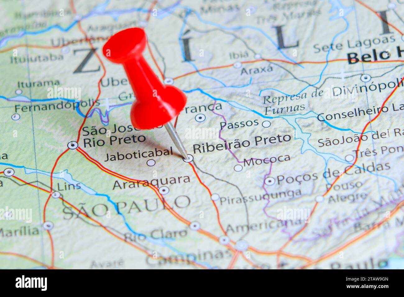 Ribeirao Preto, Brazil pin on map Stock Photo
