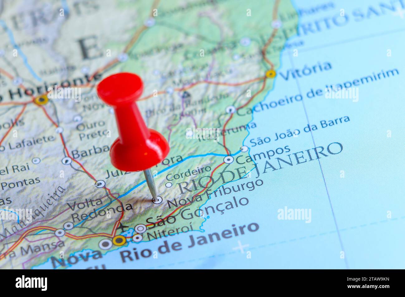 Nova Friburgo, Brazil pin on map Stock Photo