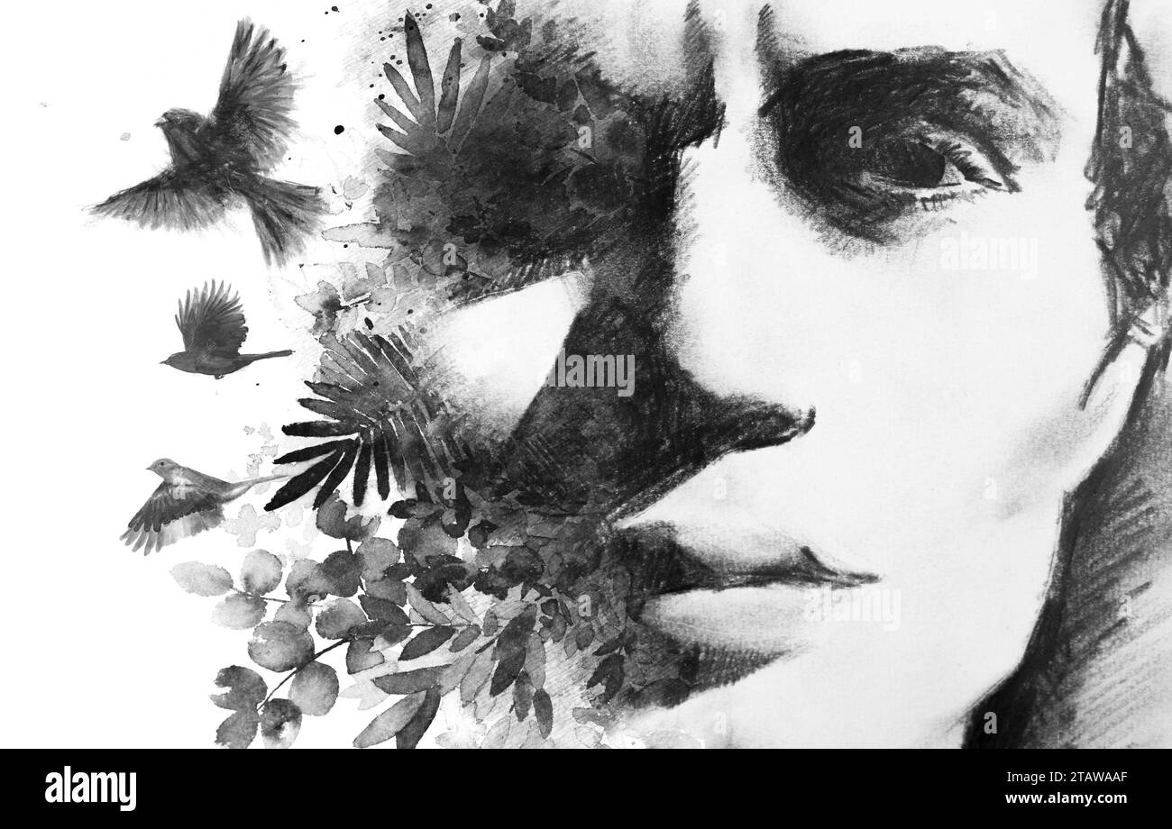 A surreal black and white paintography male portrait Stock Photo - Alamy