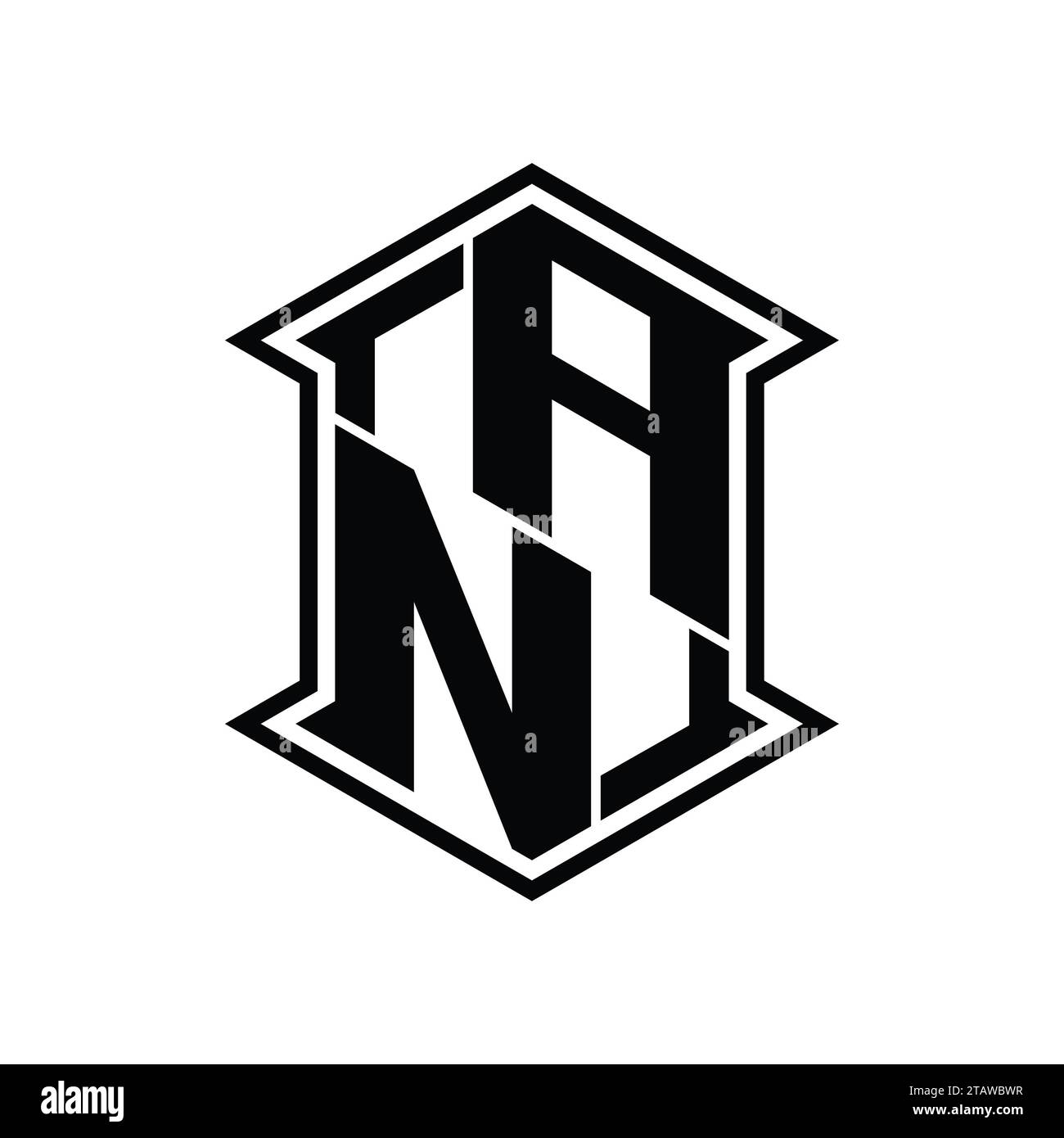 AN Letter Logo monogram hexagon shield shape up and down with sharp ...