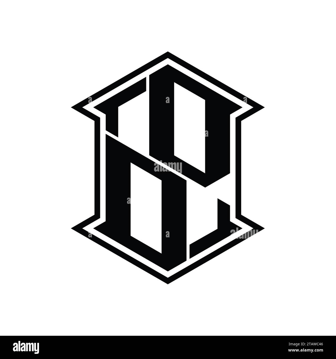 DO Letter Logo monogram hexagon shield shape up and down with sharp ...