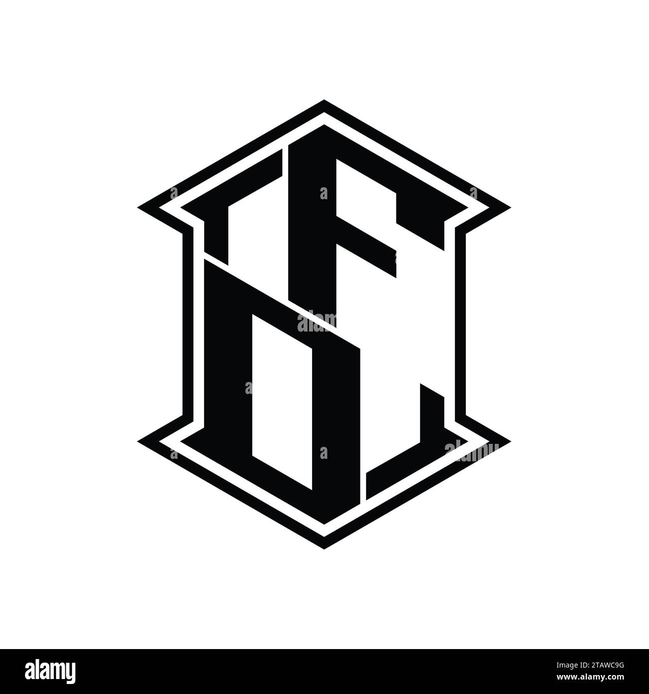 FO Letter Logo monogram hexagon shield shape up and down with sharp ...