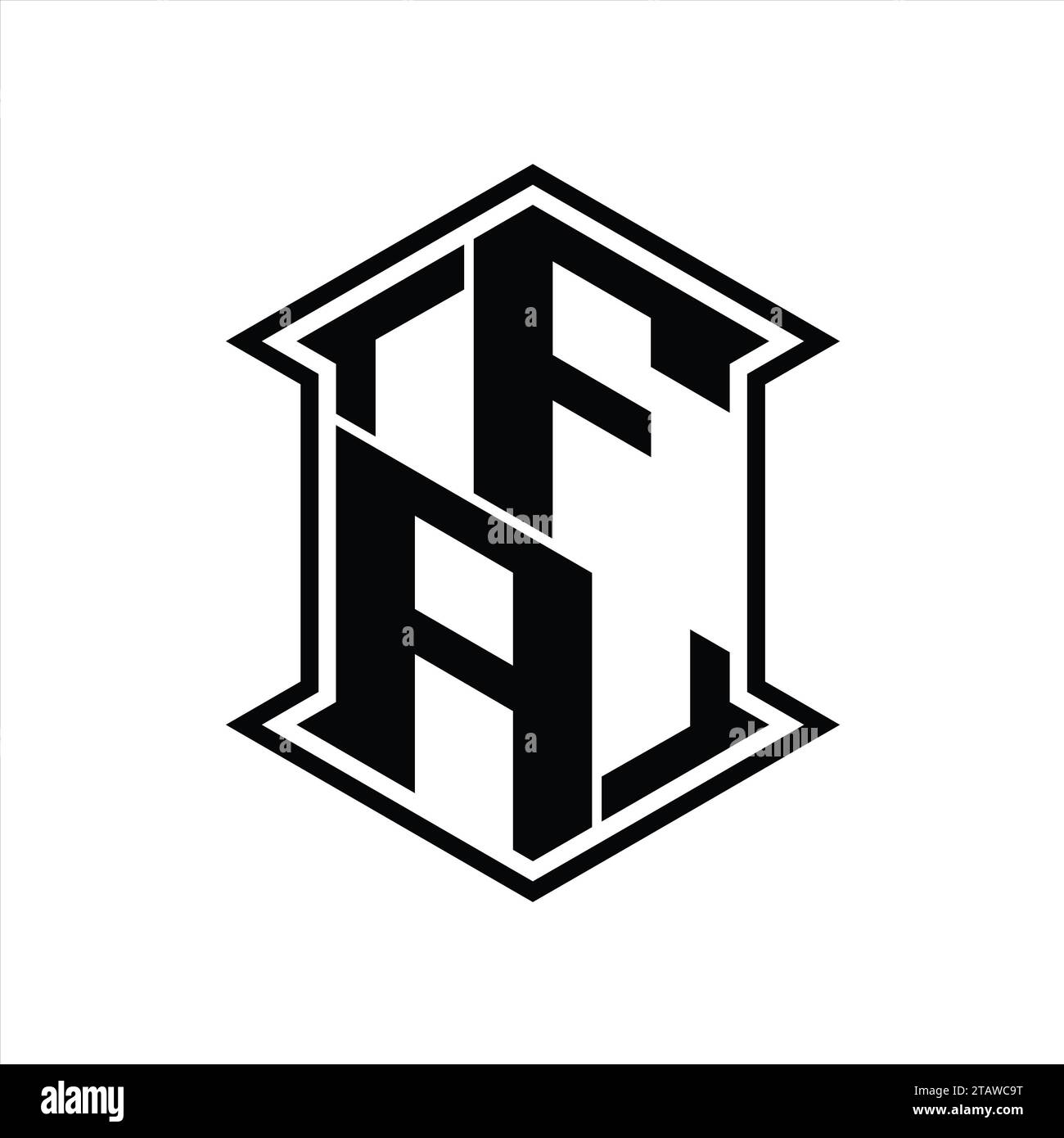 FA Letter Logo monogram hexagon shield shape up and down with sharp ...