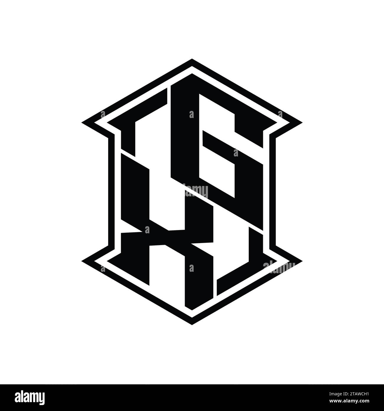 GX Letter Logo monogram hexagon shield shape up and down with sharp ...
