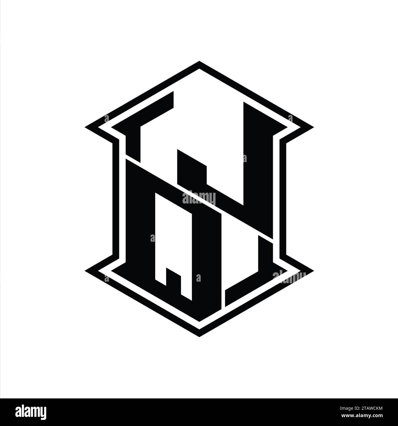 JQ Letter Logo monogram hexagon shield shape up and down with sharp ...