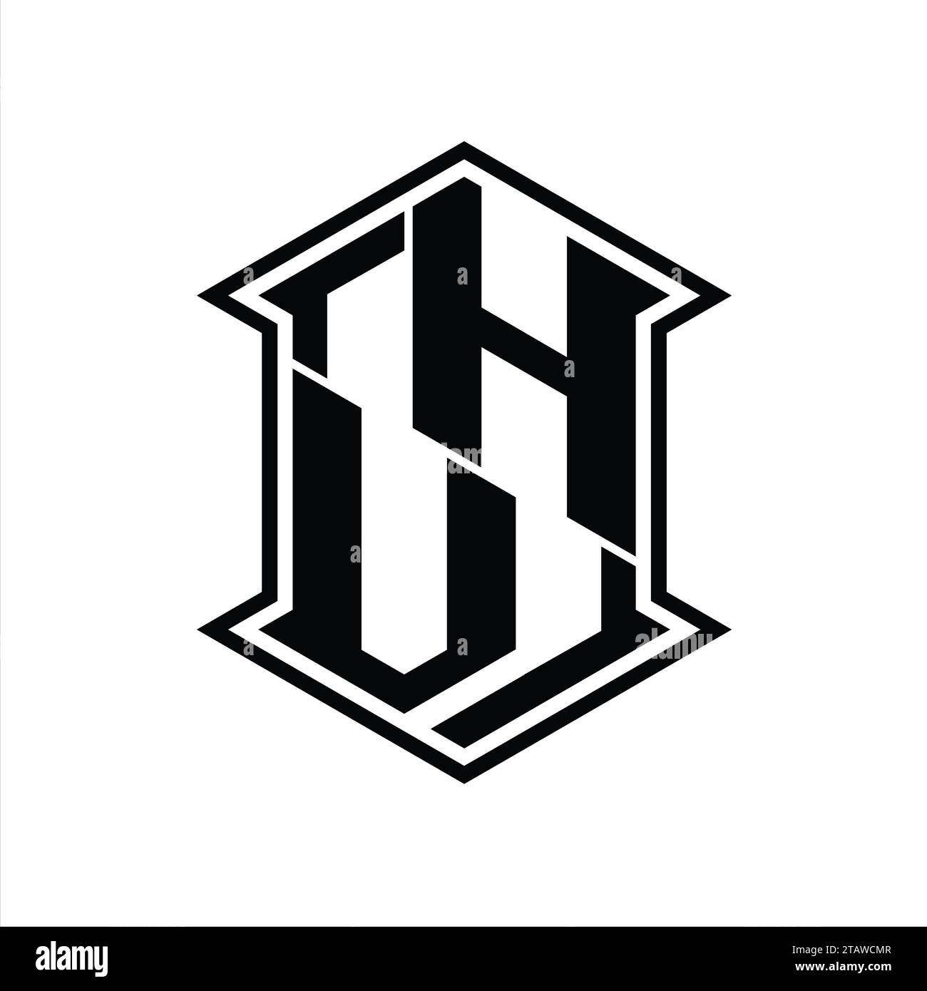 HV Letter Logo monogram hexagon shield shape up and down with sharp ...