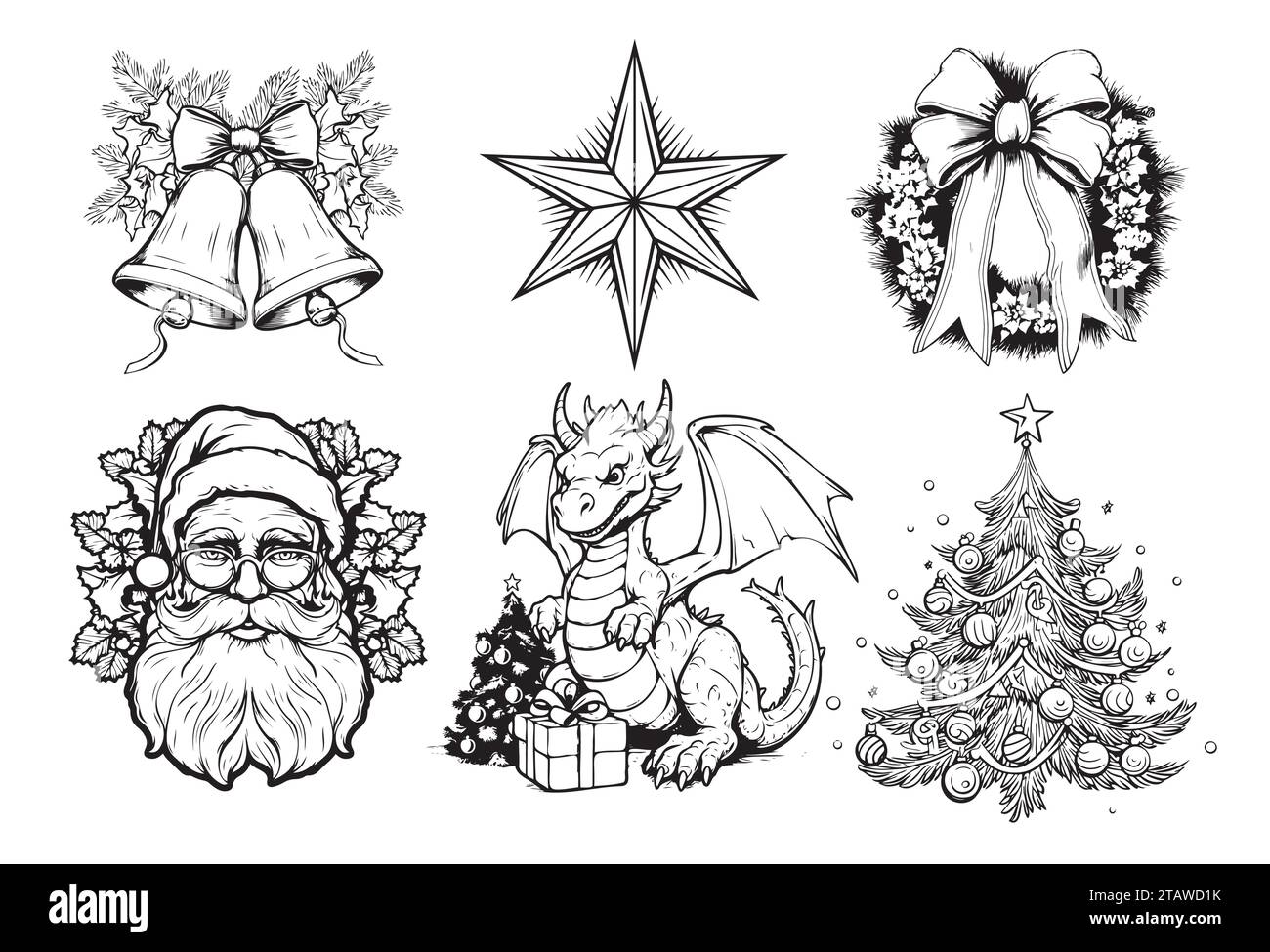 Christmas hand drawn decorations, vector elements. Traditional Christmas symbols. Vector illustration Stock Vector