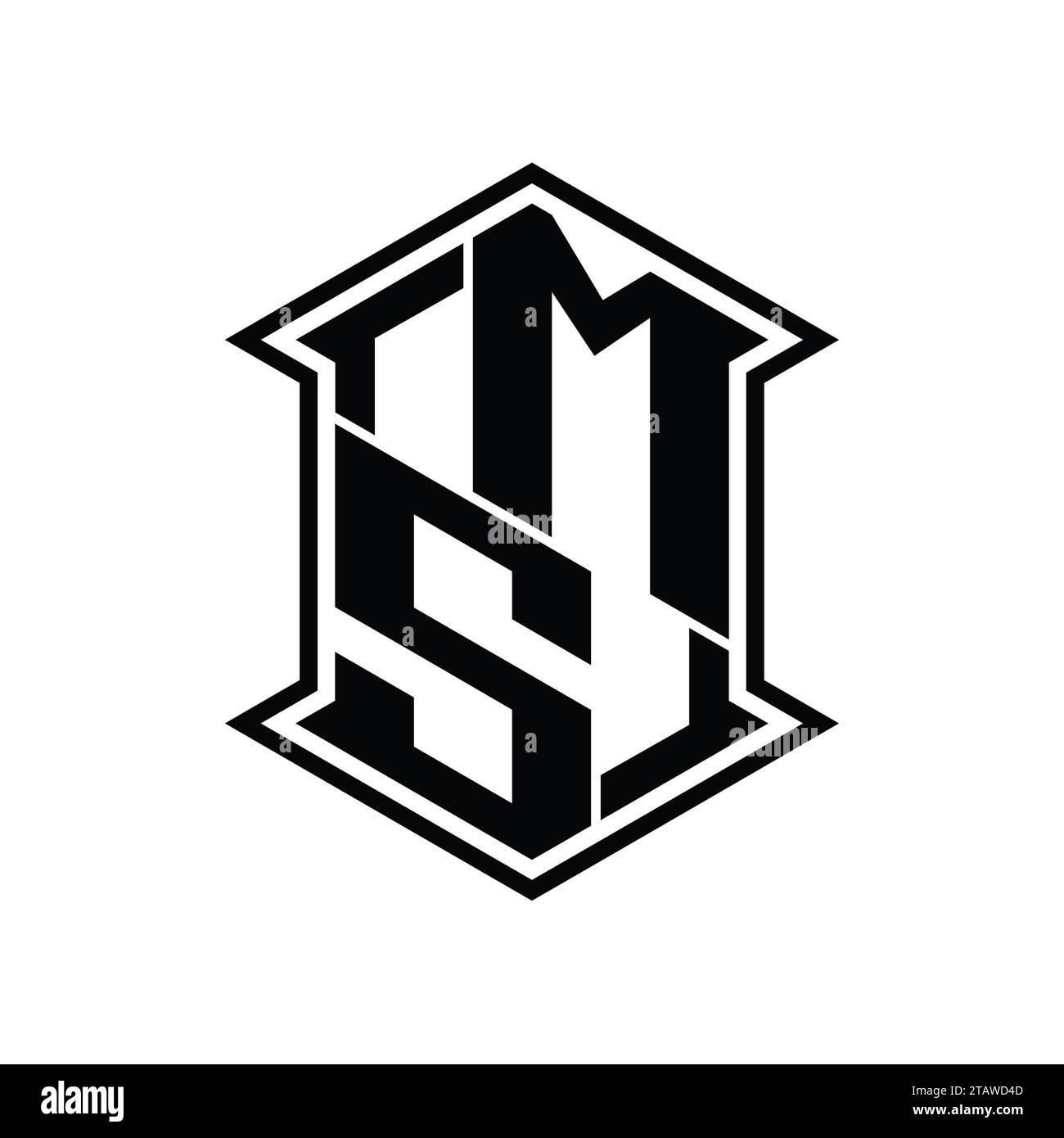 MS Letter Logo monogram hexagon shield shape up and down with sharp ...
