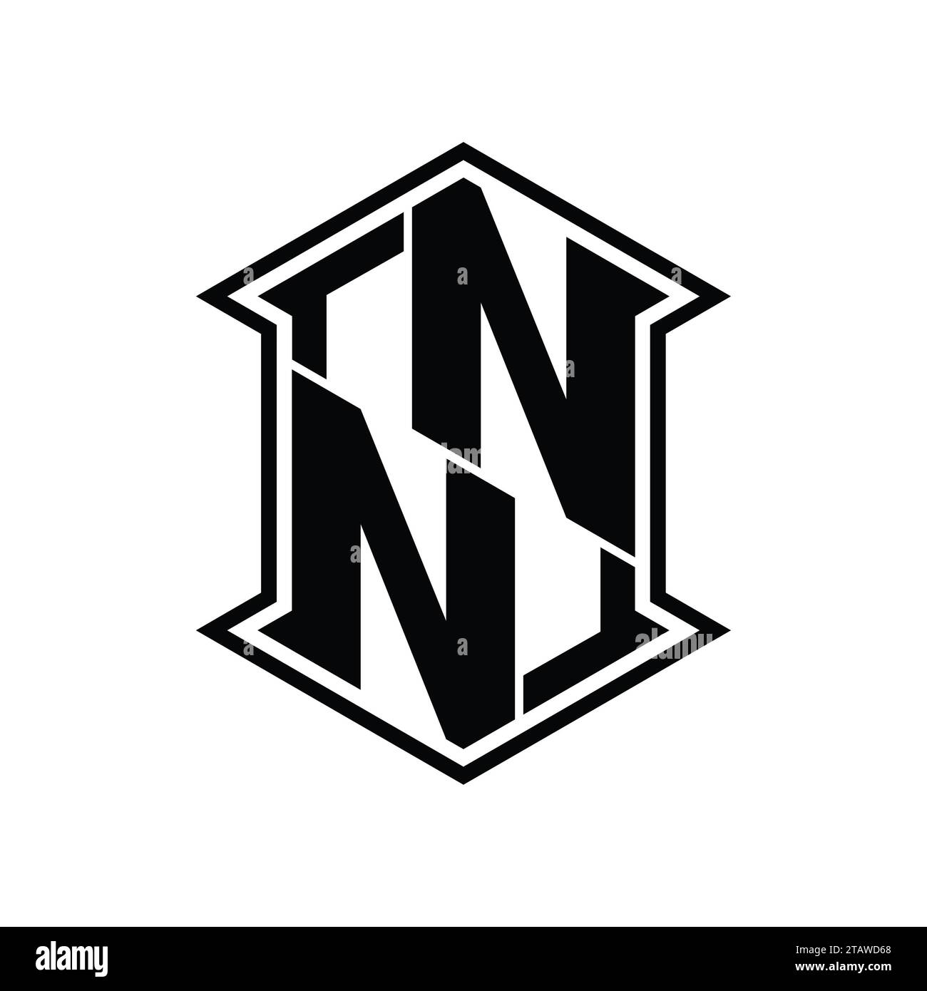 NN Letter Logo monogram hexagon shield shape up and down with sharp ...