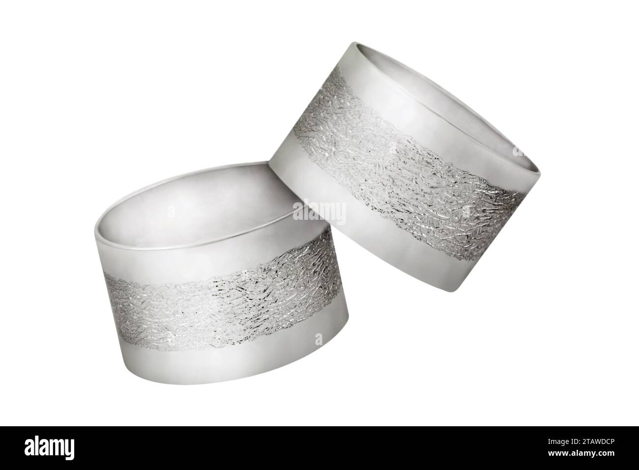Two silver table napkin rings isolated on white background Stock Photo
