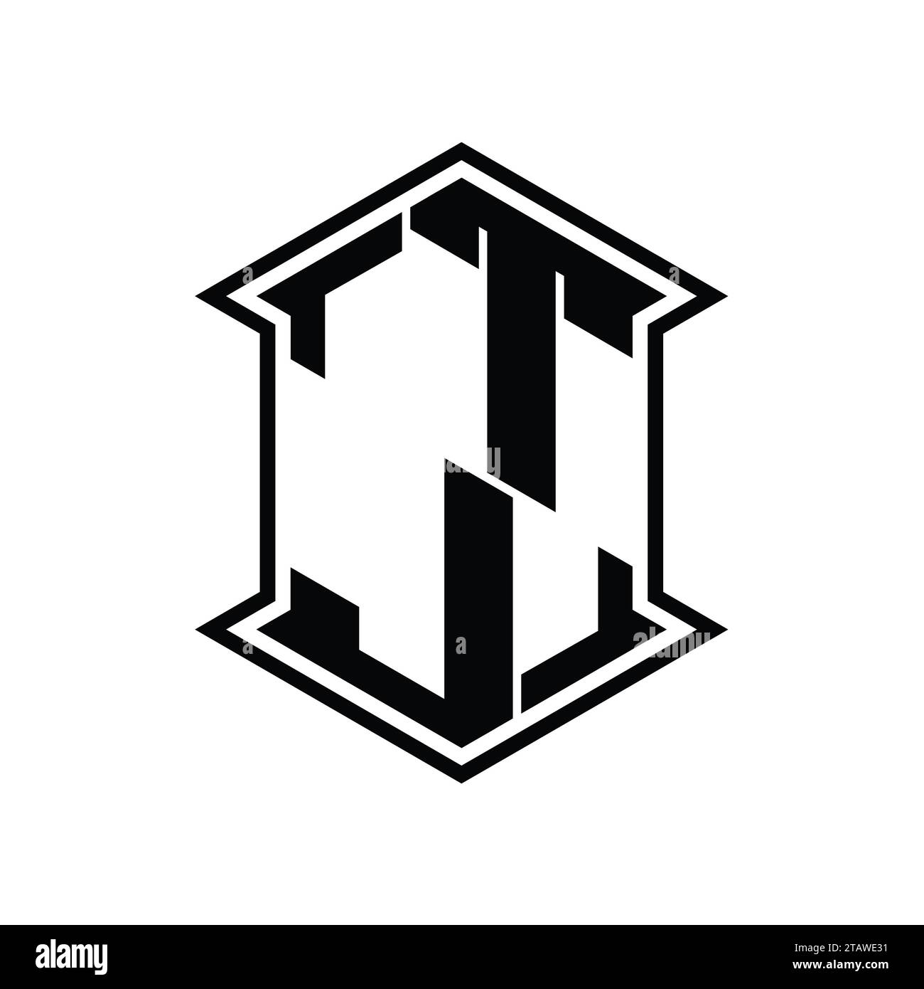 TJ Letter Logo monogram hexagon shield shape up and down with sharp ...