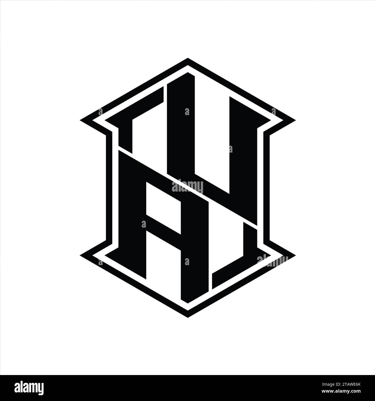 UA Letter Logo monogram hexagon shield shape up and down with sharp ...