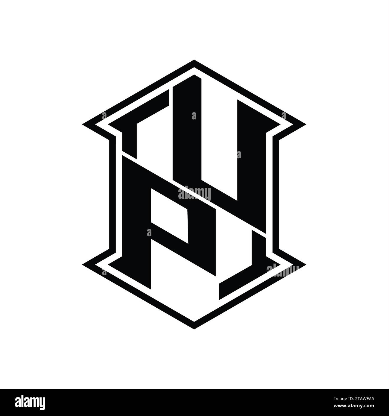 UP Letter Logo monogram hexagon shield shape up and down with sharp ...