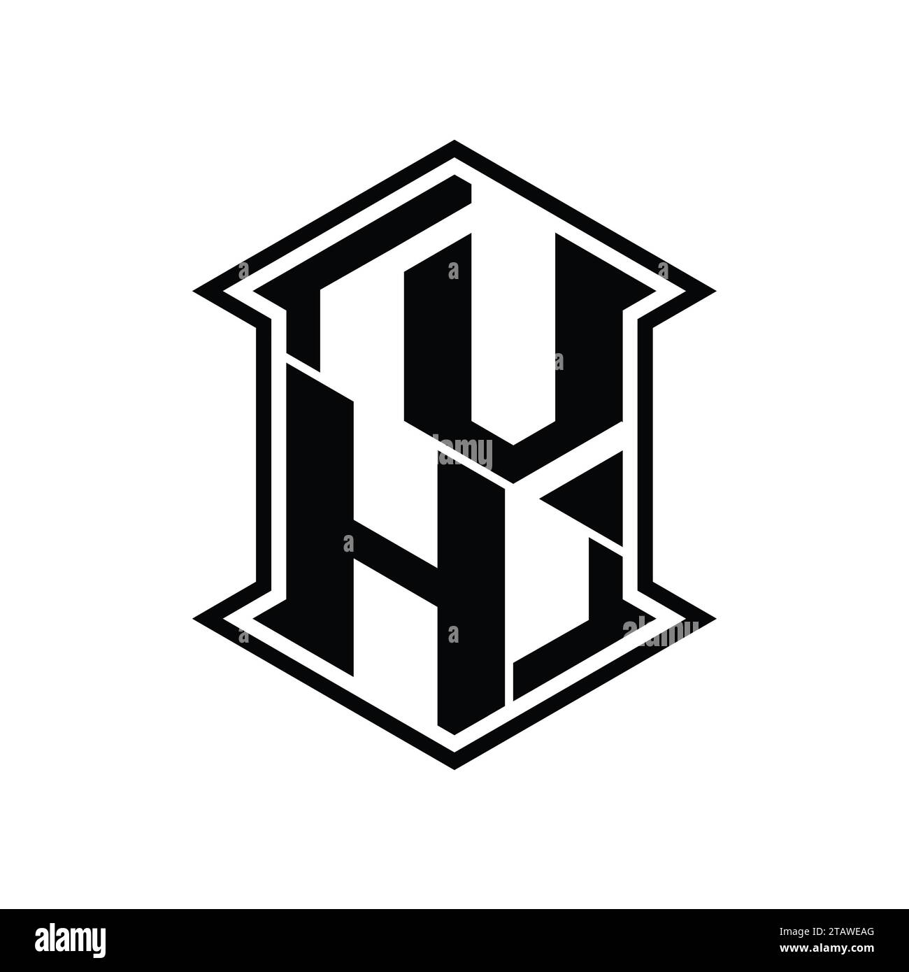VH Letter Logo monogram hexagon shield shape up and down with sharp ...