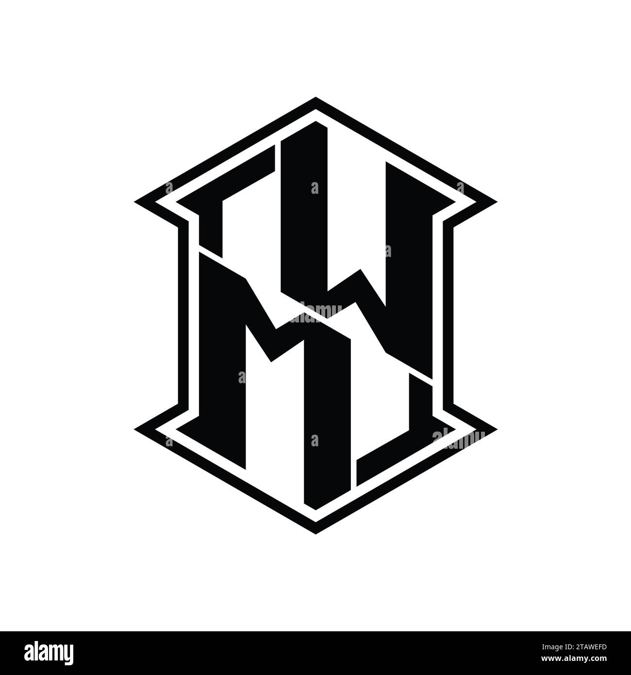WM Letter Logo monogram hexagon shield shape up and down with sharp ...