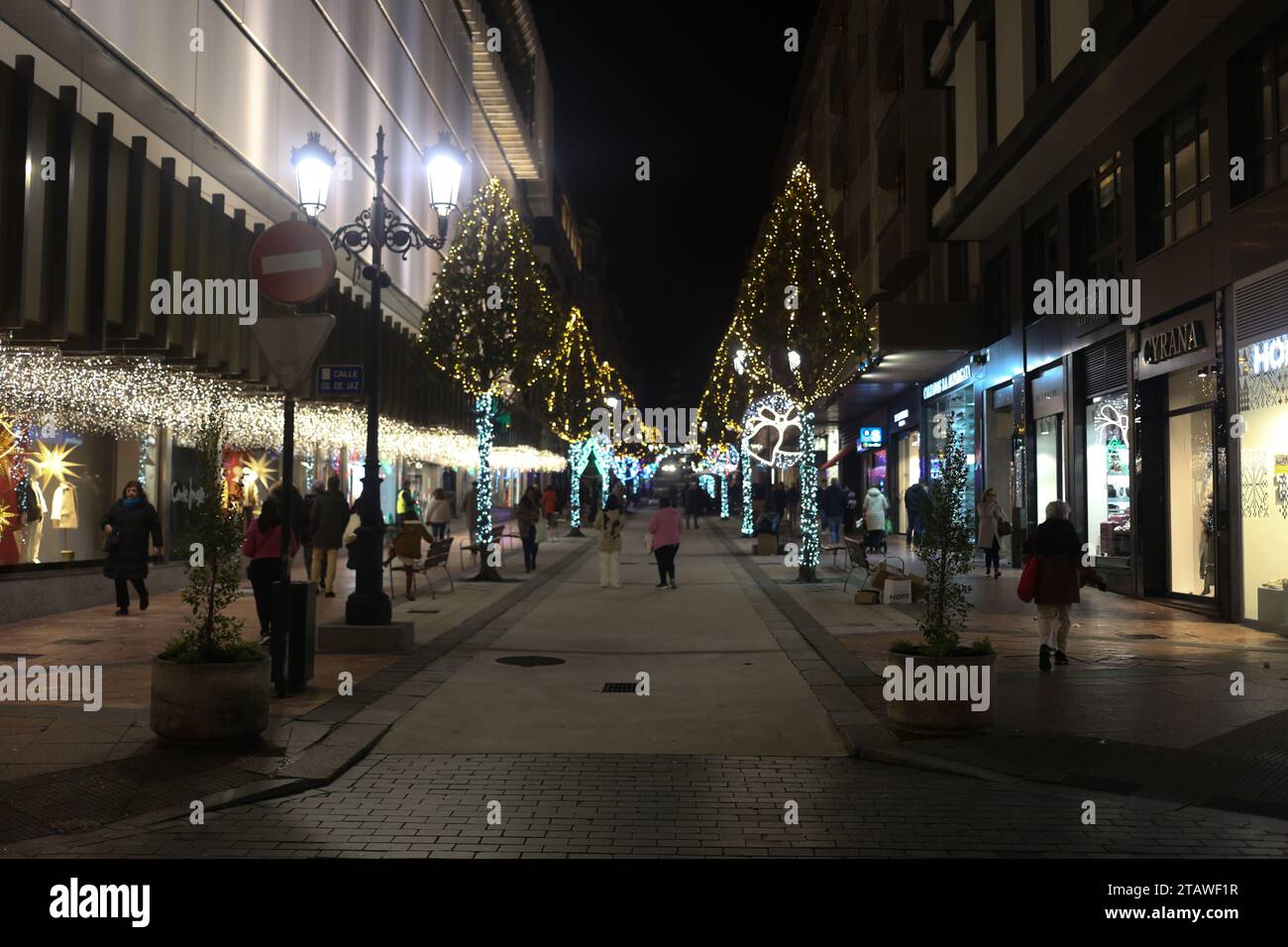 Oviedo, Spain, December 02nd, 2023 View of a street with Christmas