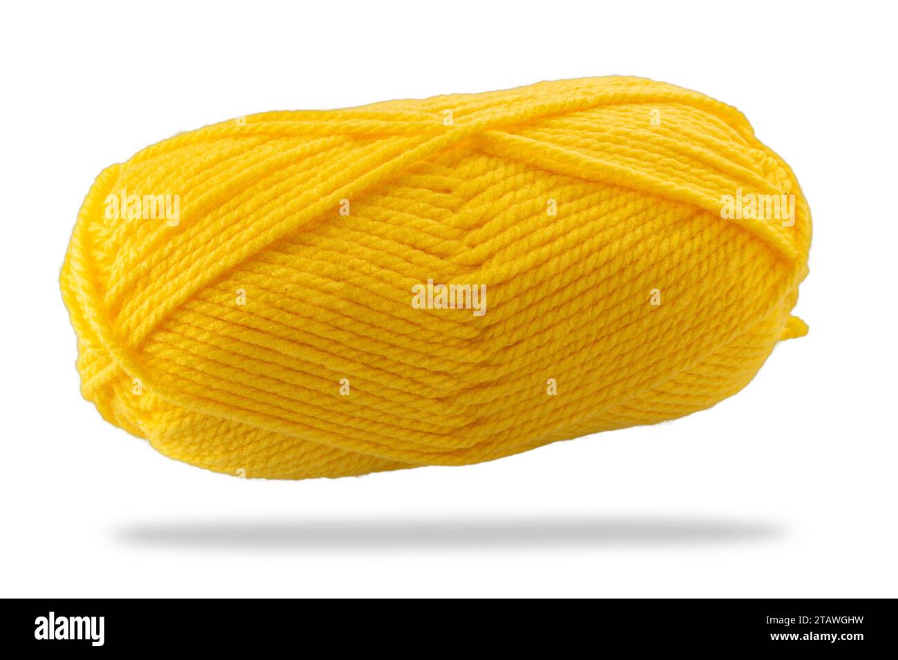 Ball of yellow-colored wool yarn isolated on white with clipping path included Stock Photo