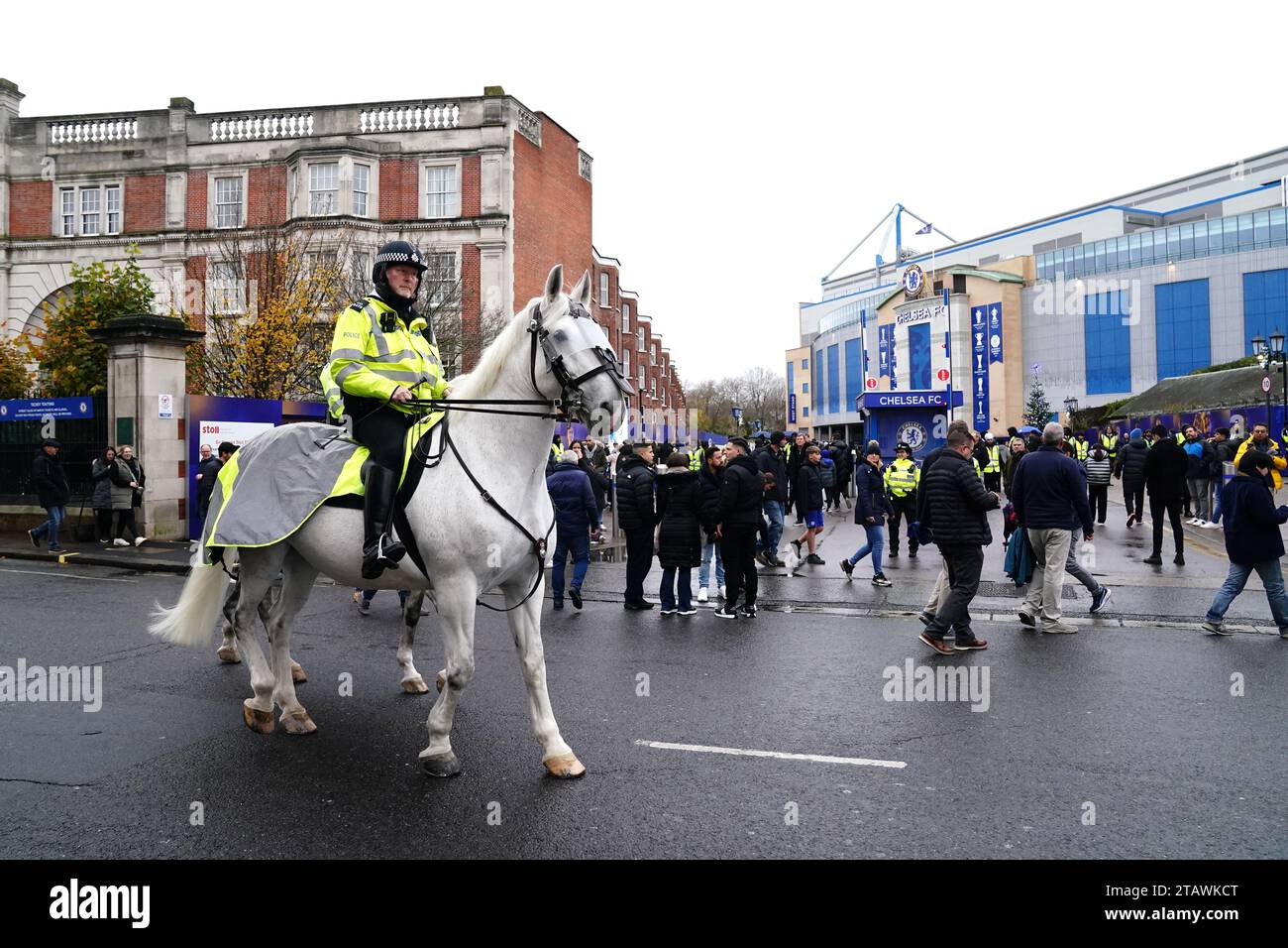 A mounted police officer outside ahead of the Premier League match at ...