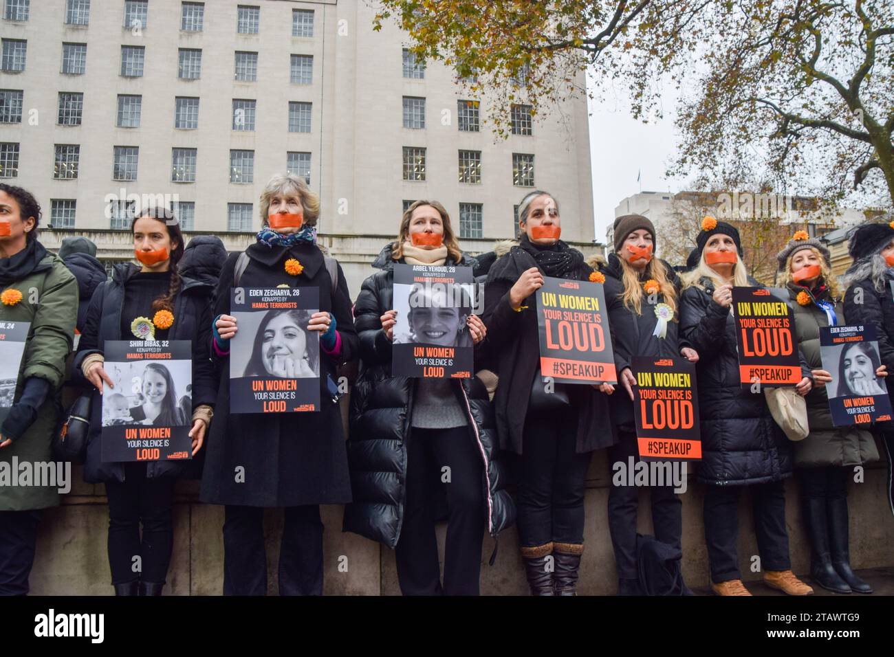 London, UK. 3rd December 2023. Women gather outside Downing Street with ...