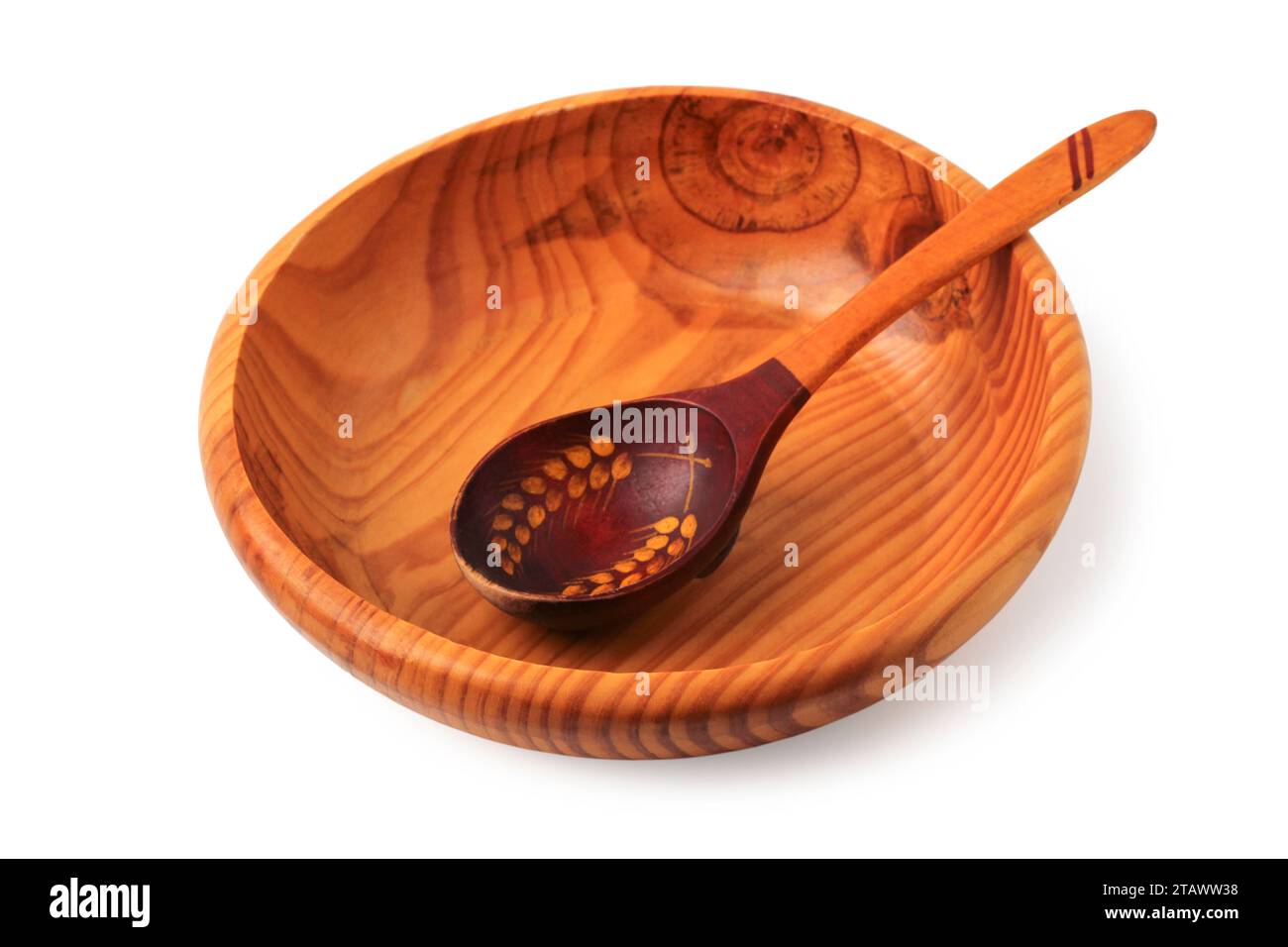 Wooden bowl with spoon isolated on white background Stock Photo - Alamy