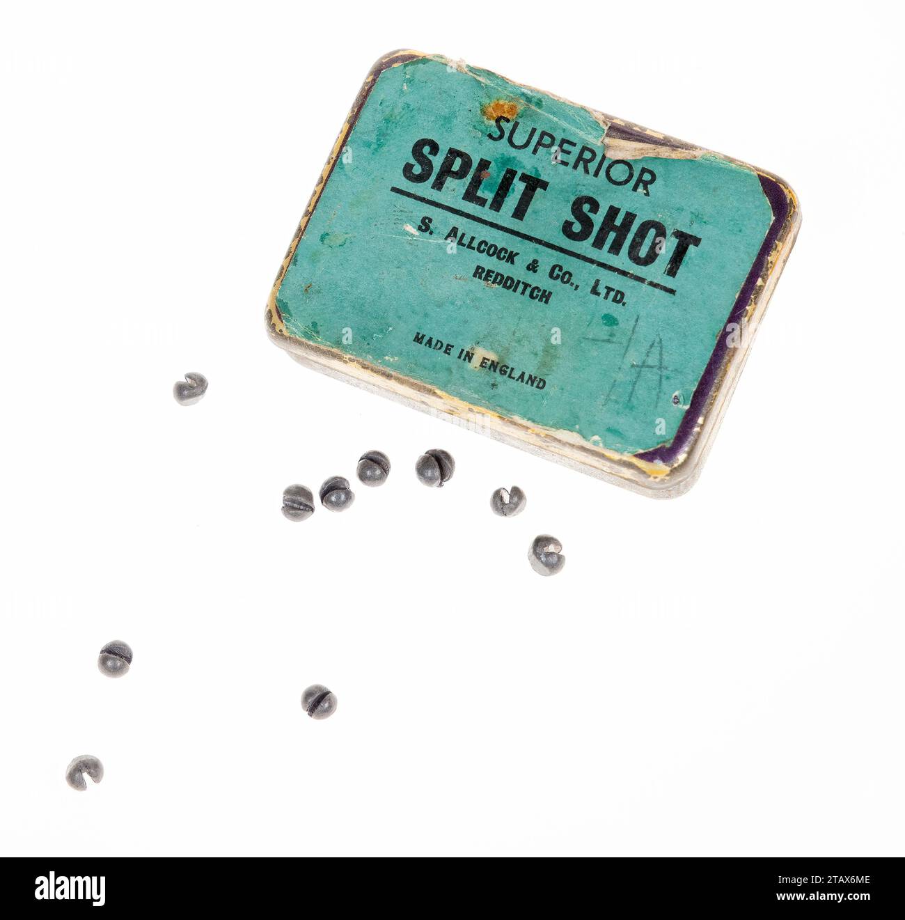 Lead split shot for weight on fishing line from the 1960s Stock