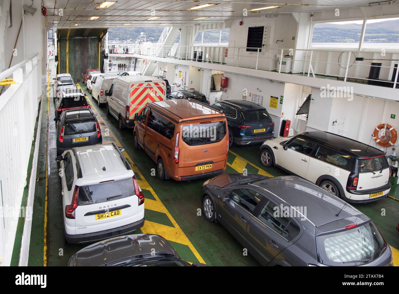 Vehicles on ferry from Largs to Great Cumbrae, Scotland, UK Stock Photo