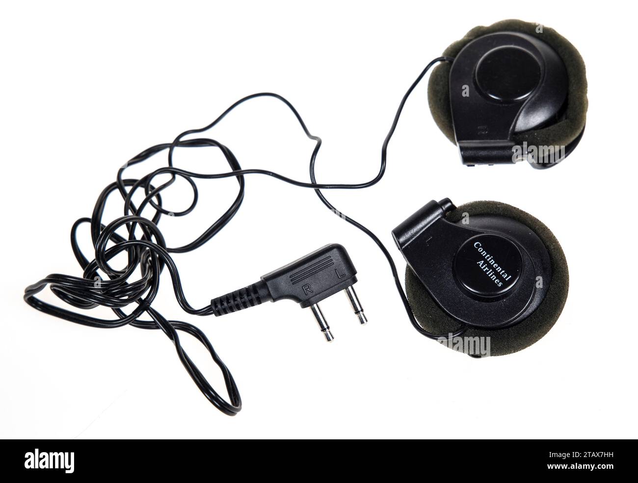 Earphones supplied by Continental Airlines 1990s Stock Photo