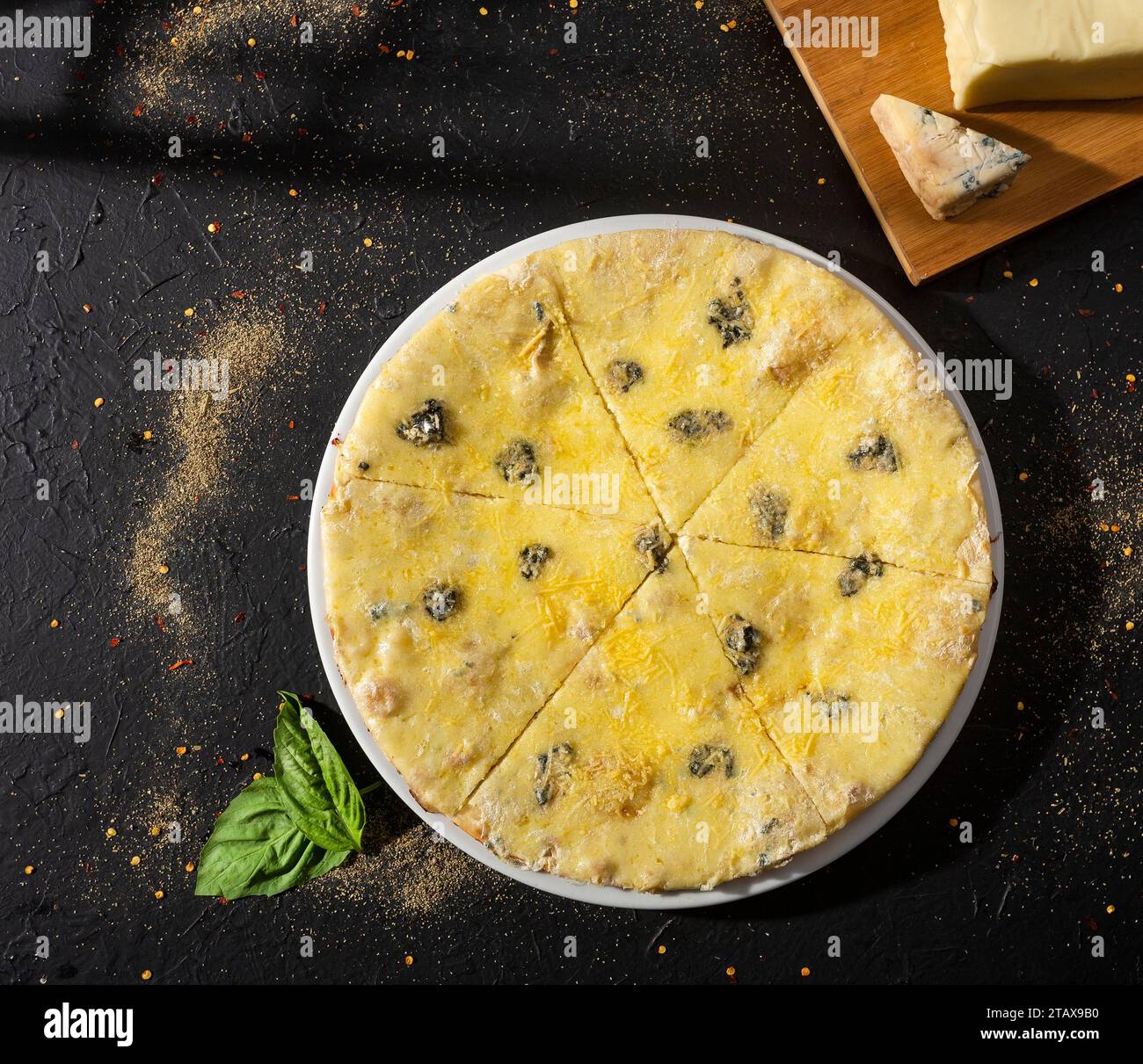 Delicious and crispy 4 cheese pizza Mozarella, fontina