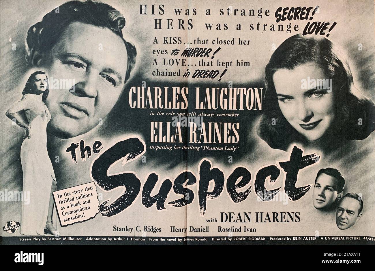 CHARLES LAUGHTON ELLA RAINES DEAN HARENS and STANLEY RIDGES in THE SUSPECT 1944 director ROBERT SIODMAK novel James Ronald music Frank Skinner gowns Vera West Universal Pictures Stock Photo