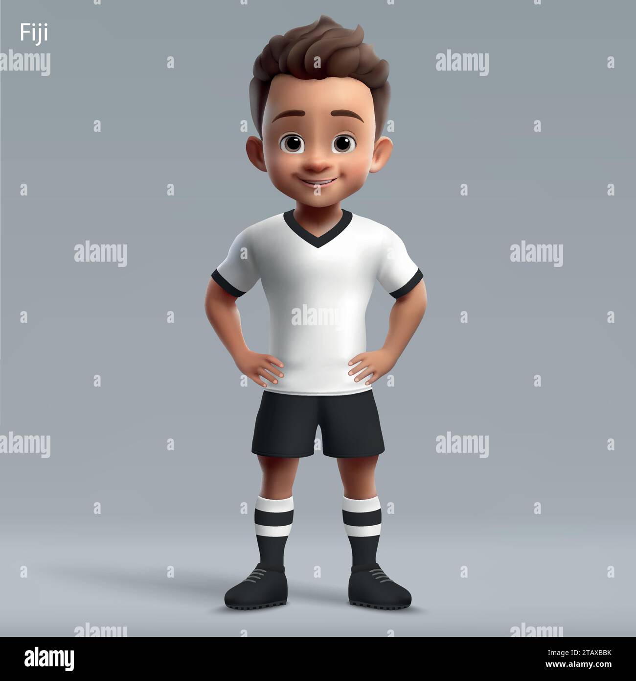 3d cartoon cute young rugby player in Fiji national team kit. Rugby team jersey Stock Vector