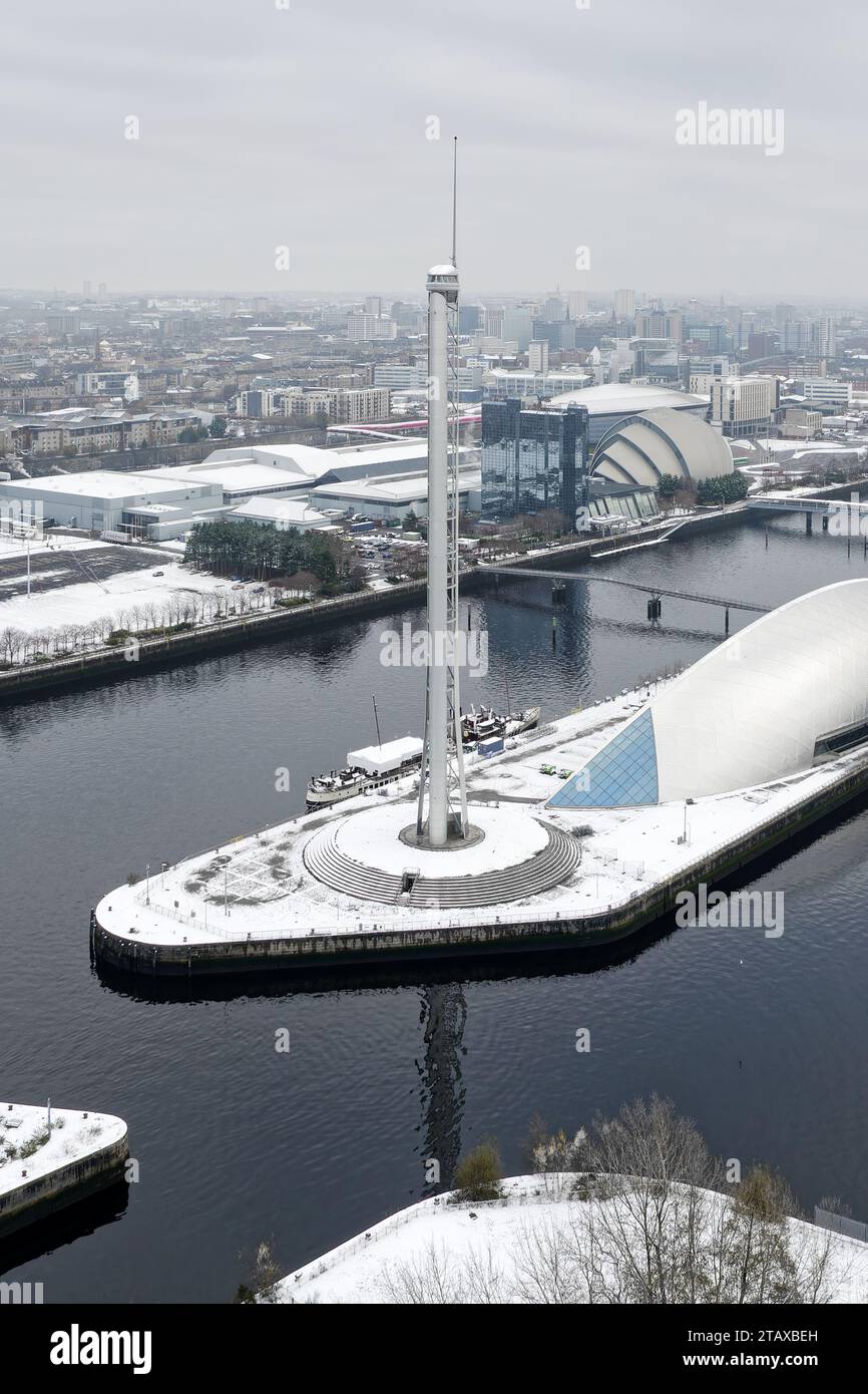 Glasgow Science Centre Tower on the River Clyde during the winter Stock Photo