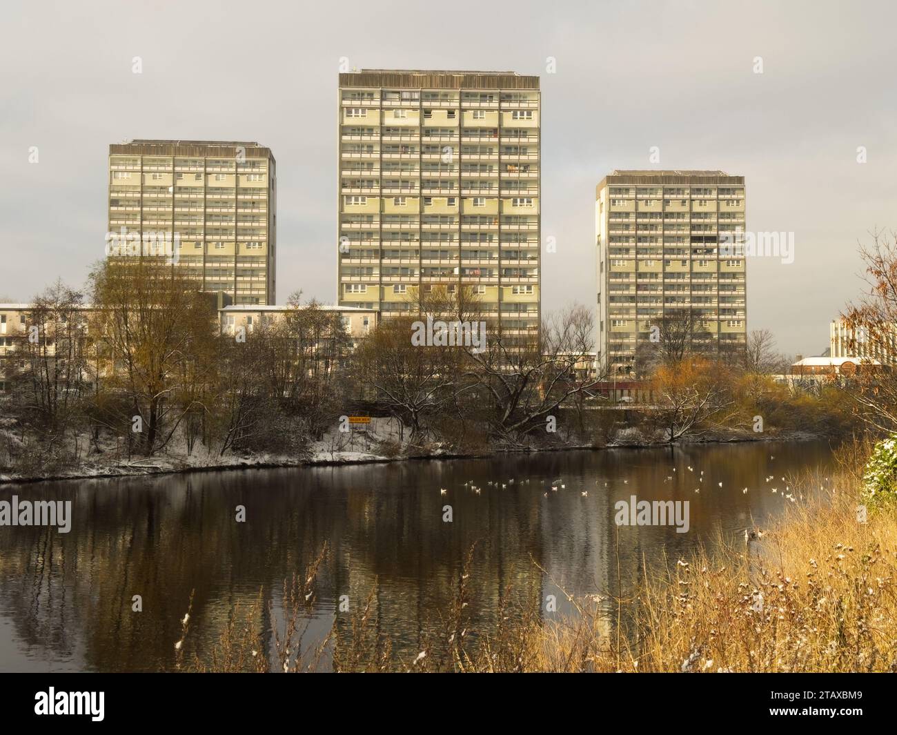 Glasgow city centre view and the River Clyde from the Gorbals during the winter Stock Photo