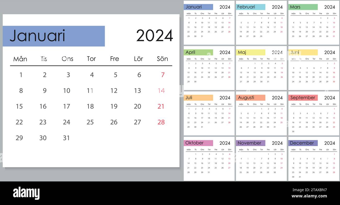 Calendar 2024 on swedish language week start on monday vector