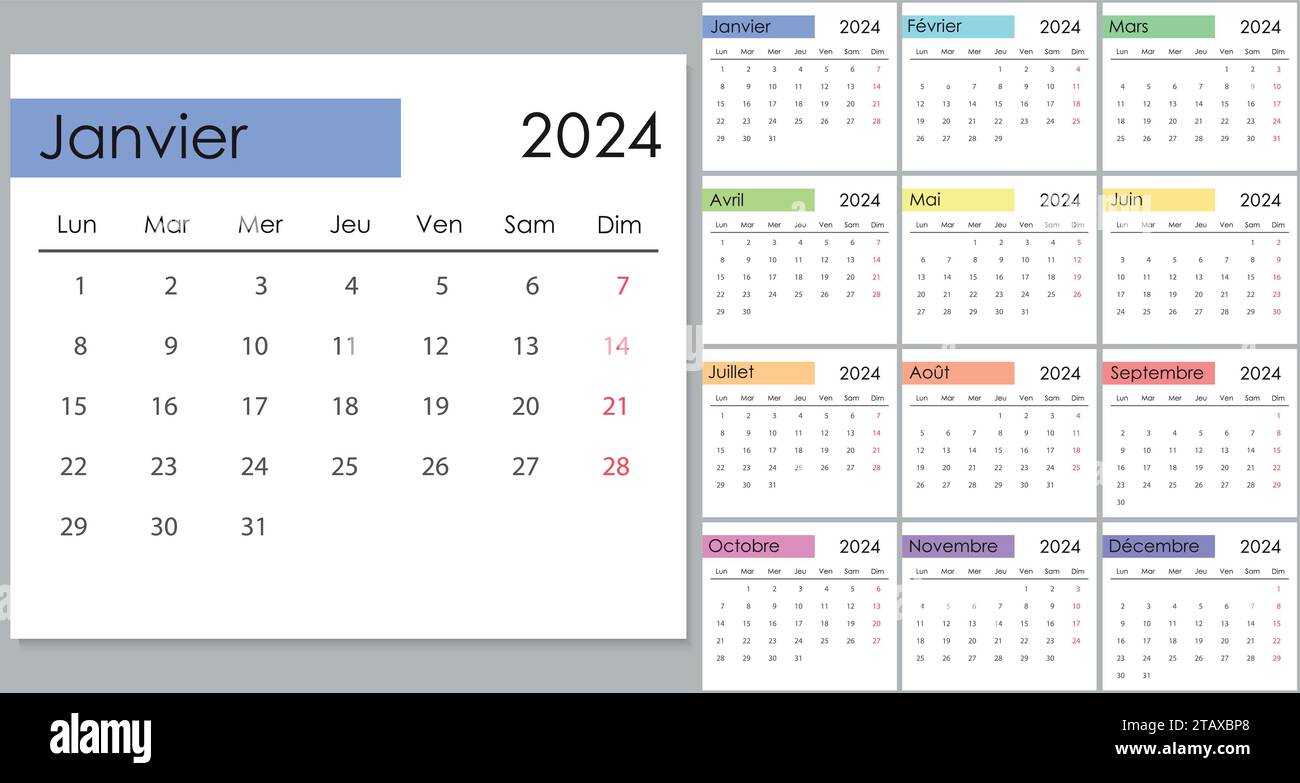 2024 year simple vertical calendar in french language, typographic calendar  on white Stock Vector Image & Art - Alamy