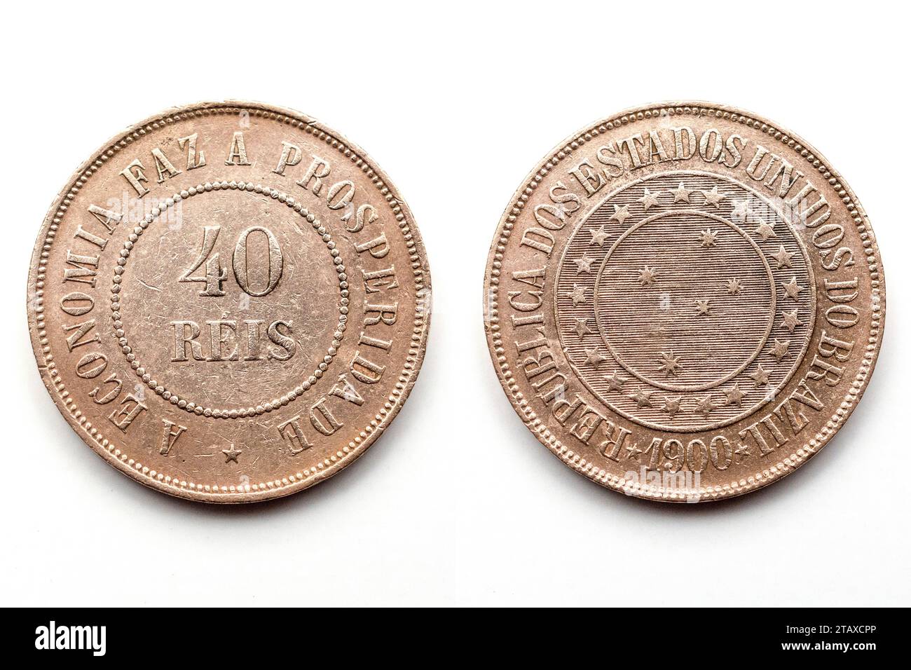 40 réis coin from the year 1900 of Brazil República Coin House from Rio de Janeiro. Stock Photo