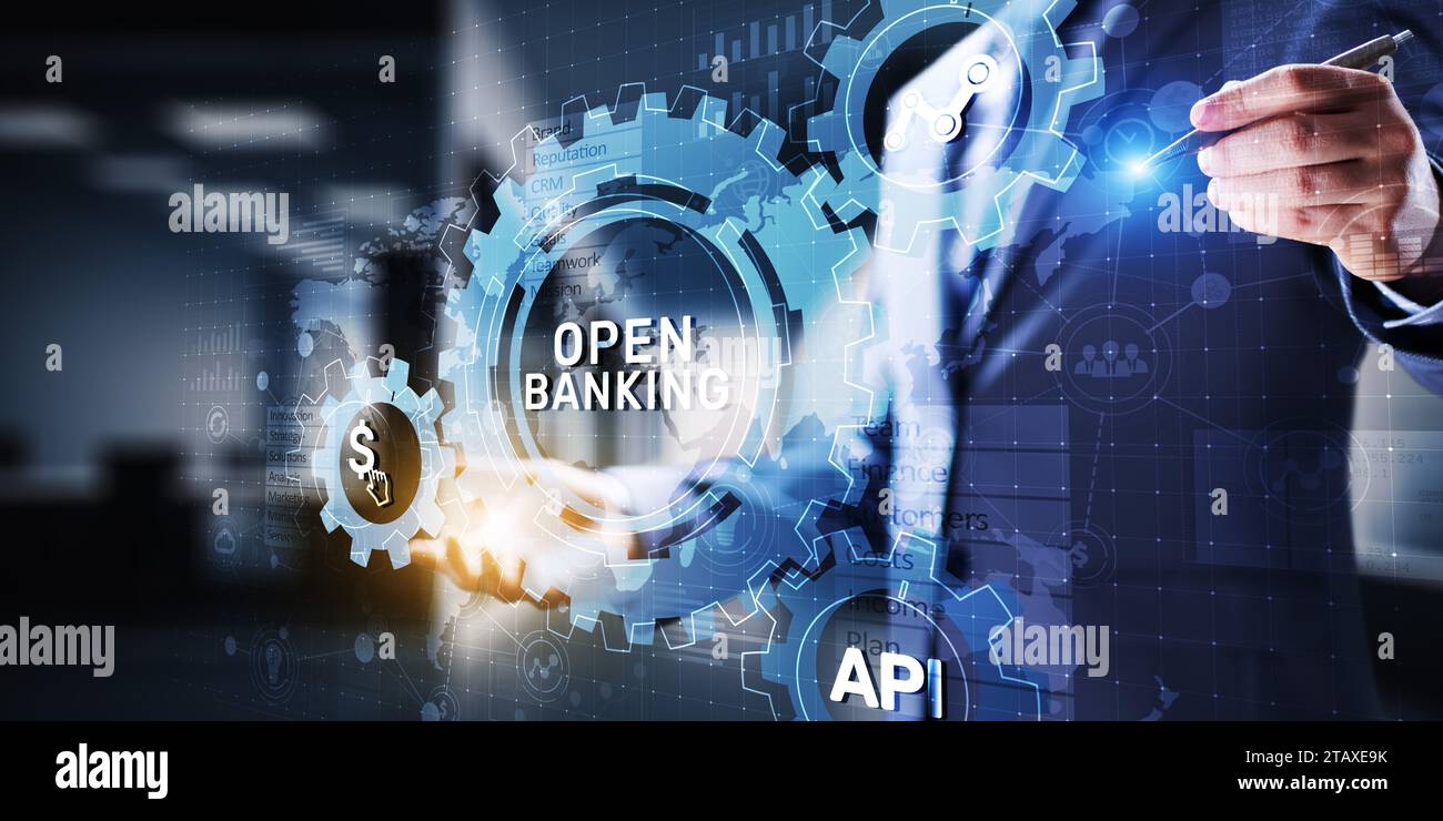 Open banking financial technology fintech concept on virtual screen ...