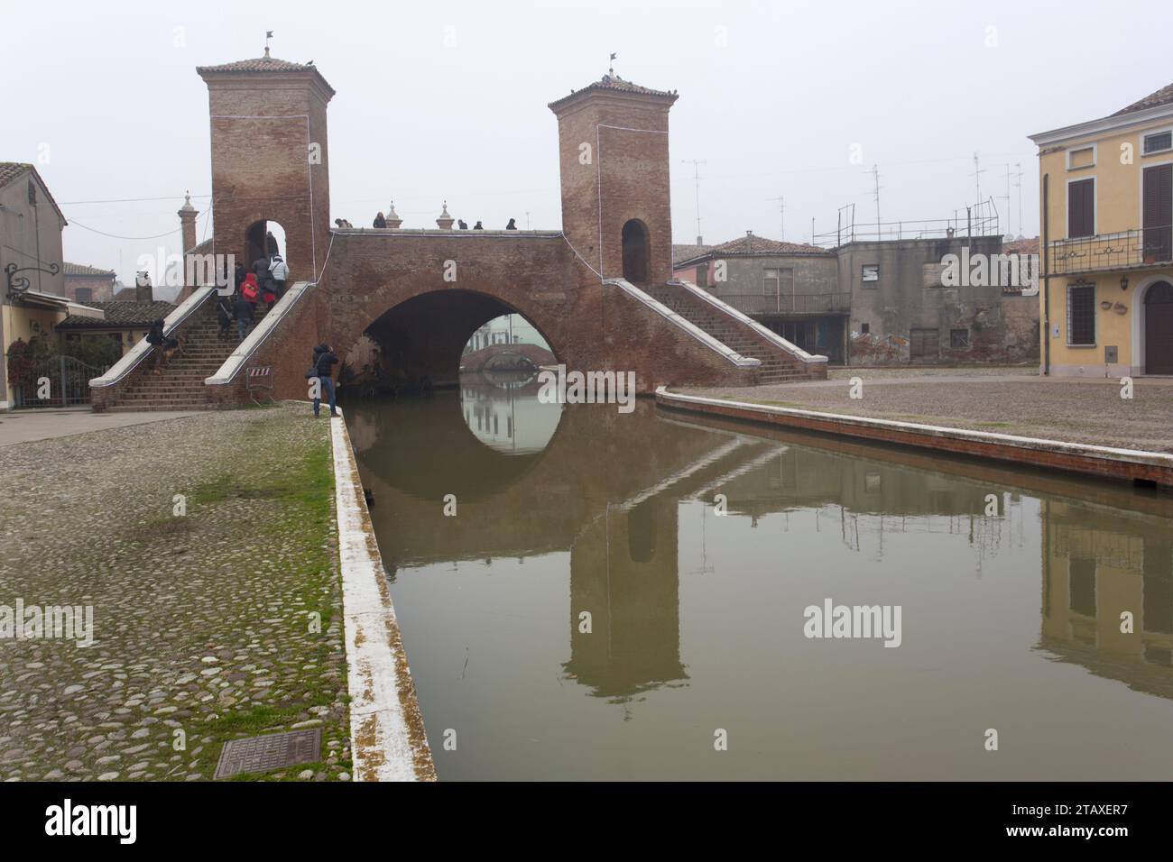 Comacchio, Italy - December 29, 2019: view of trepponti bridge in Comacchio Stock Photo