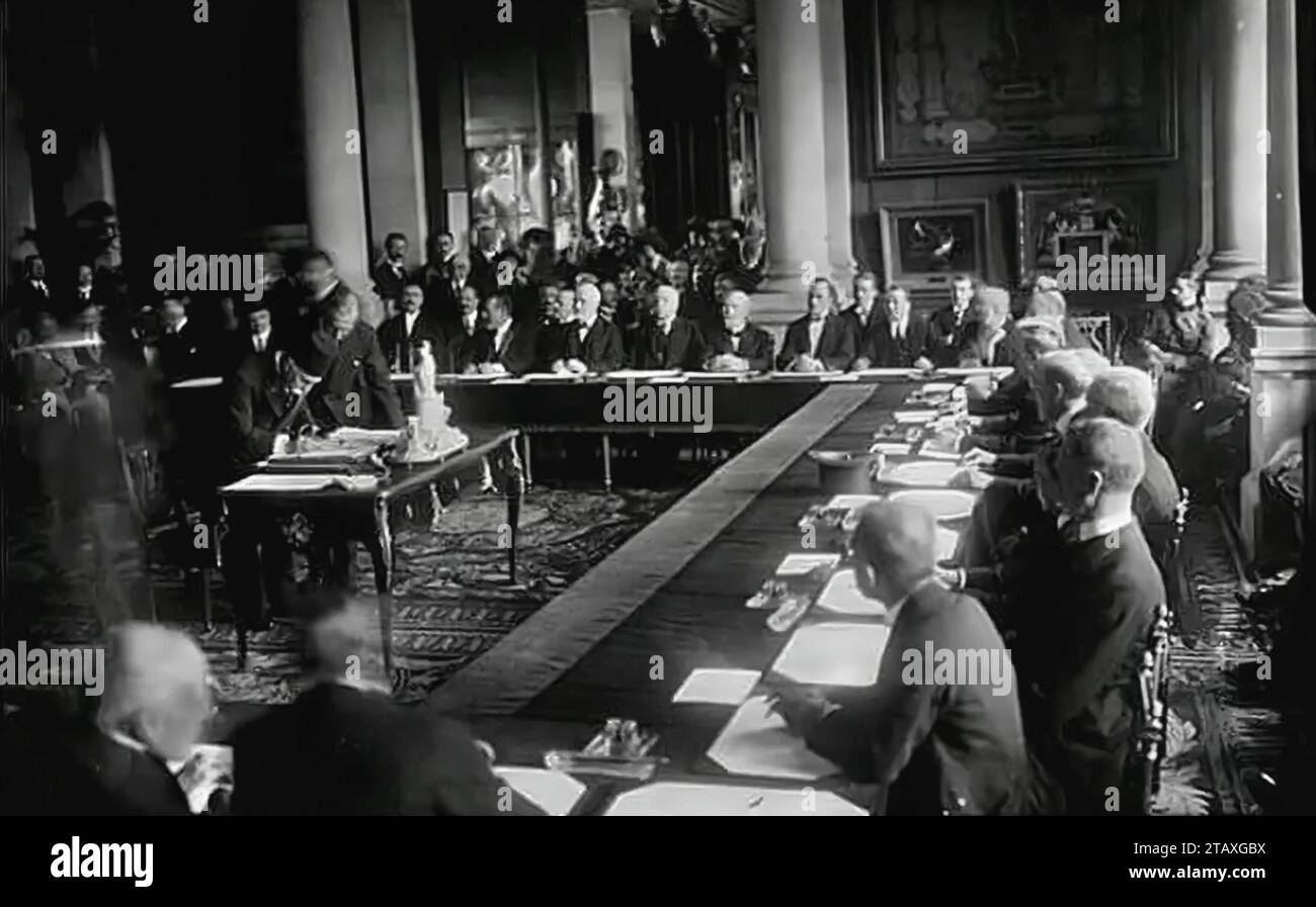 Treaty of Sevres. The signing of the Treaty of Sevres by the Ottaman delegation,  10 August 1920, Sevres, France Stock Photo