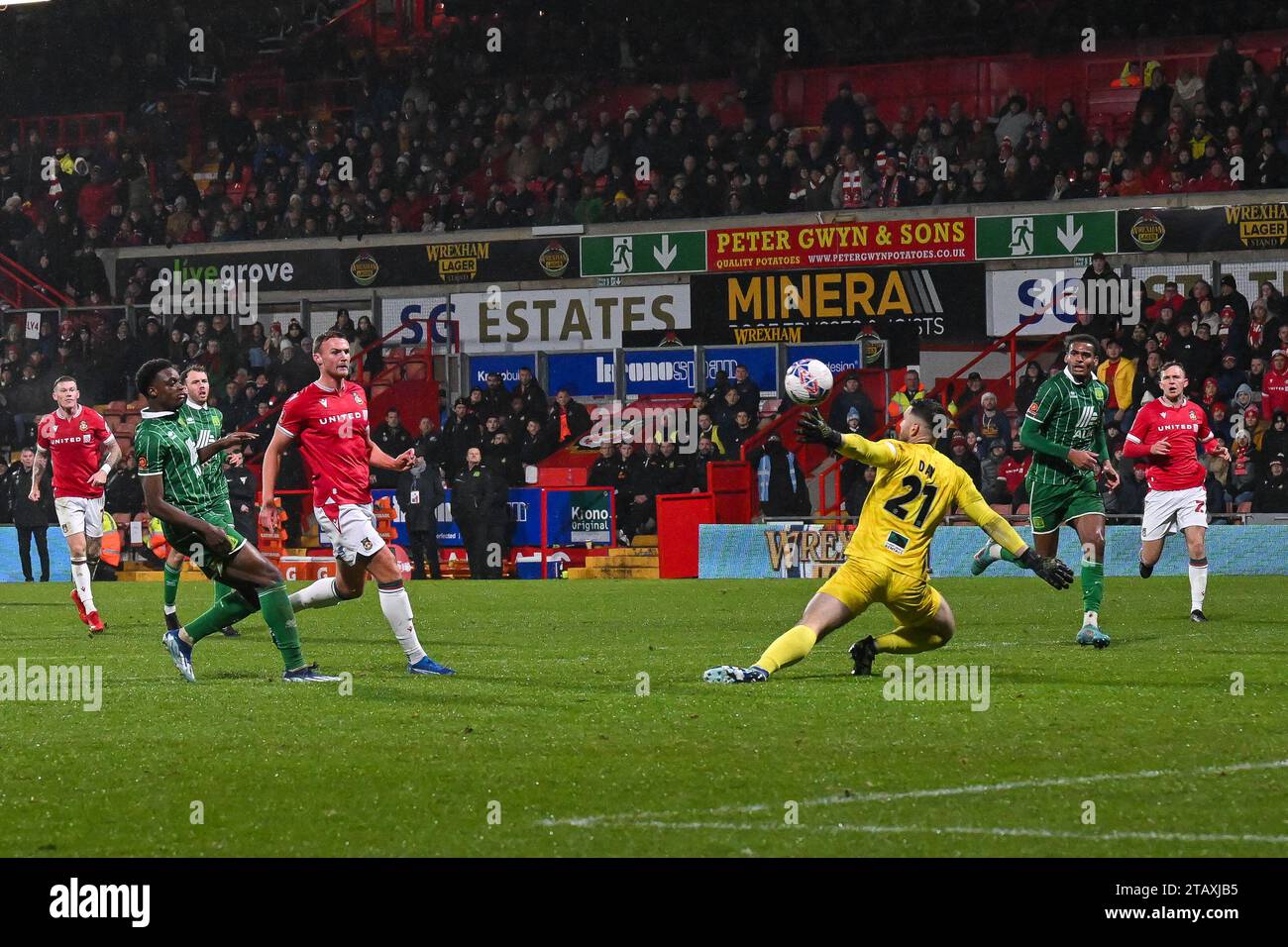 Sam Dalby 18 of Wrexham scores to make it 30 during the Emirates FA