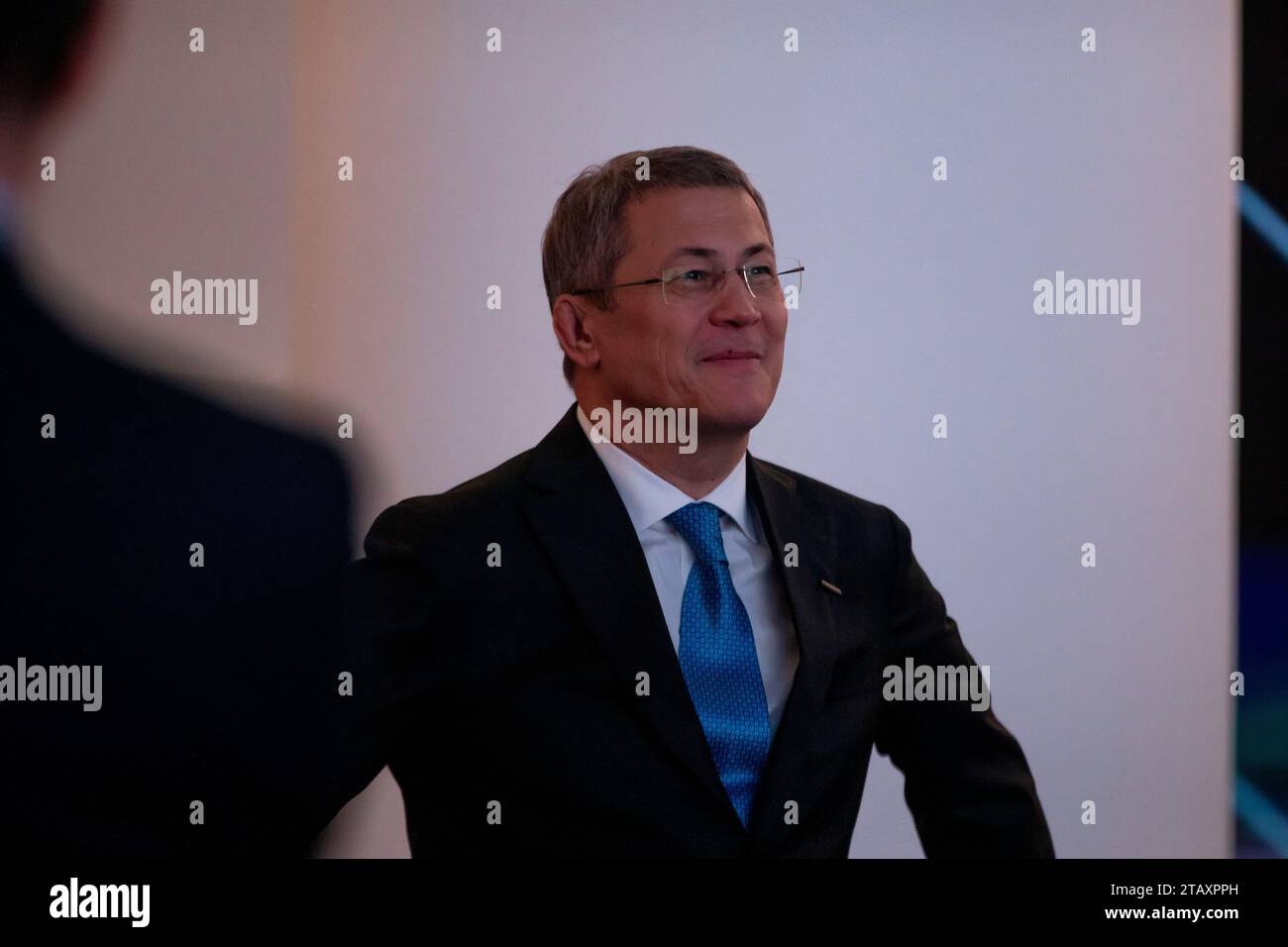 Moscow, Russia. 3rd of December, 2023. Bashkortostan Republic Head Radiy Khabirov attends visits the Russia Expo international exhibition and forum at the VDNKh exhibition centre in Moscow, Russia Stock Photo